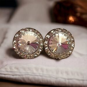 Rhinestone Silver Tone Stud Earrings